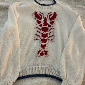 White Sweater with Red Lobster Design